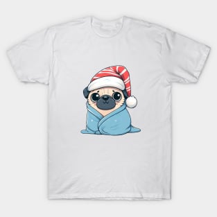 Cute Christmas Pug in Blanket T-Shirt